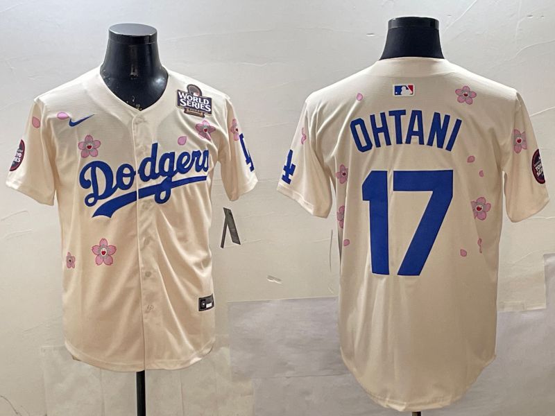 Men Los Angeles Dodgers 17 Ohtani Cream Sakura Edition 2025 Nike MLB Jersey style 12